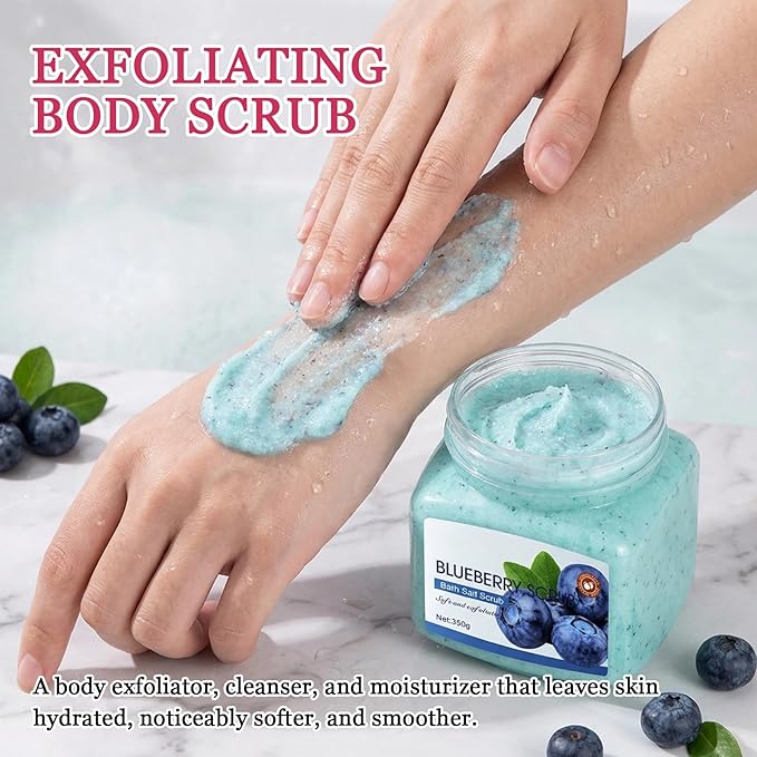 Blueberry Body Exfoliator, Deep Cleaning Exfoliating Body Scrub, Moisturizing Nourishing Salt Rose Body Scrub, 350 g