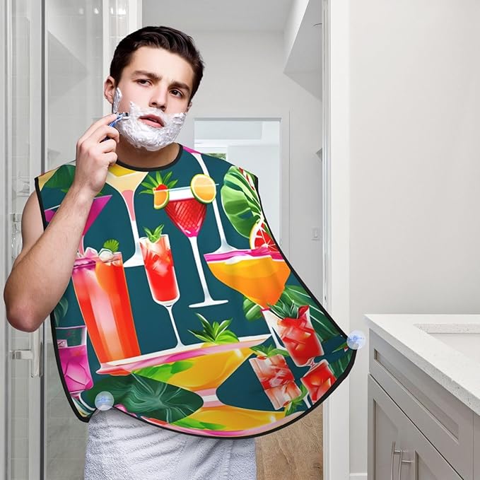 Tropical Cocktail Print Beard Bib Apron For Men, Beard Hair Catcher For Men Shaving Trimming,Beard Cape Cloth