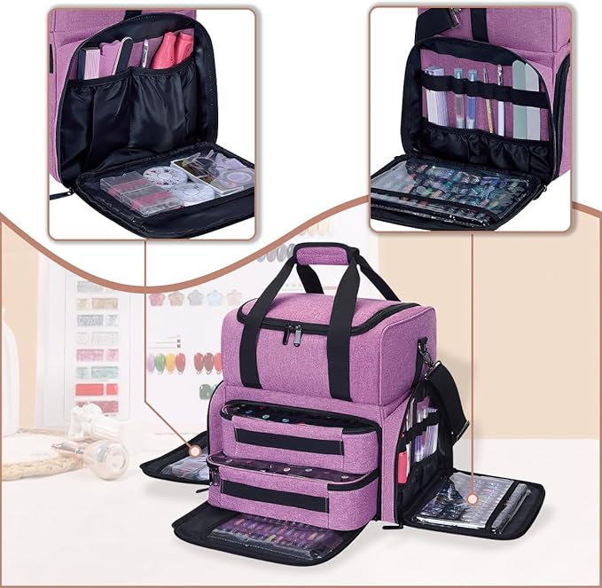 Nail Polish Organizer Case Holds 80 Bottles (15ml - 0.5 fl.oz) and a Nail Lamp,Nail Polish Case with 2 Removable Bags and Tools Storage Sections Purple