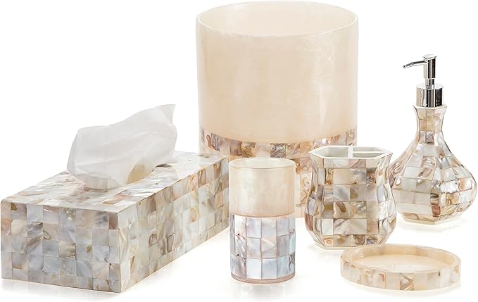Creative Scents Milano Toothbrush Cup - Electric Toothbrush Holder for Bathroom fits Toothbrushes and Toothpaste - Bathroom Tumbler Cup Finished with Beautiful Mother of Pearl Shells