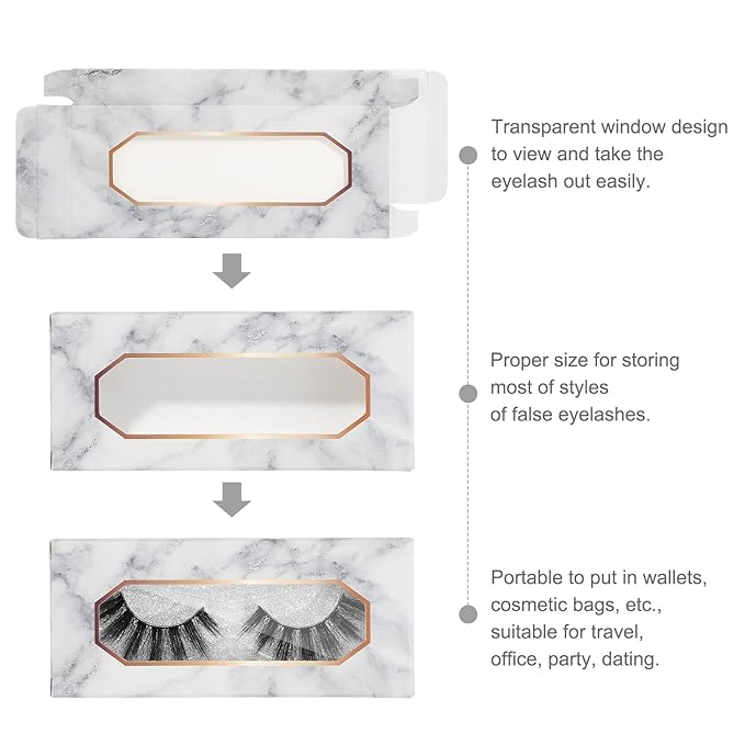 MAGEFY 30 Pieces Eyelashes Packaging Box, Empty Eyelash Boxes Lash Box Packaging Marble Paper Eyelash Storage Box Soft Paper Lash Case