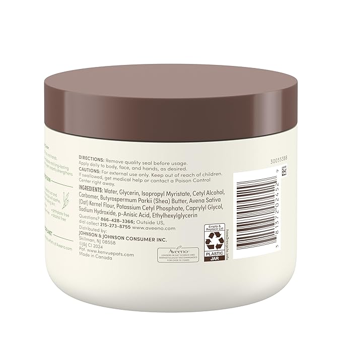 Aveeno Daily Moisturizing Cream with Prebiotic Oat & Shea Butter for Body,Face & Hands Moisturizer Cream,Hydrates Normal to Dry,Sensitive Skin,Fragrance Free,Non-Comedogenic,20 oz,(Pack of 2)