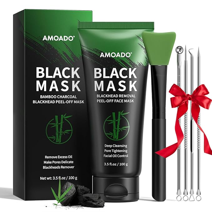 Blackhead Remover Mask, Charcoal Peel Off Face Mask Kit, (100g) Deep Pore Cleans,Oil Control, Blackheads Peel Off Black Mask for Men & Women – Includes Brush,Extractor Tool