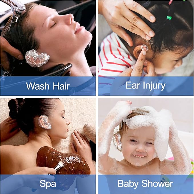 MORGLES 50 Pcs Ear Covers for Shower with 80 Pcs Shower Caps, Waterproof Ear Covers and Large Disposable Plastic Caps for Bathing, Hair Dye, Conditioning in Home Hotel Travel