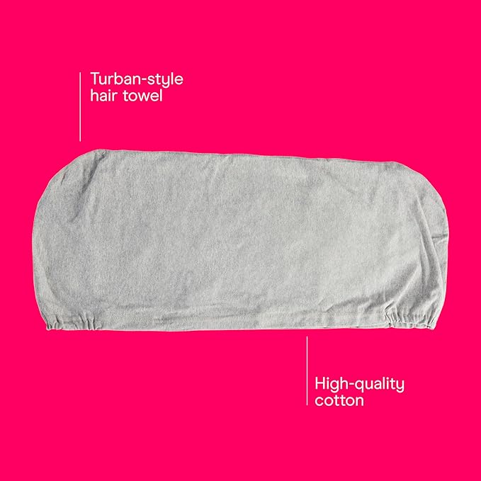 Conair Cotton Hair Towel Wrap & Twist for Women, Fast Drying Ultra-Absorbent Hair Plop for All Types and Lengths, Turban-Style Cotton Towel Helps Maintain Natural Curl Style, Gray, (Pack of 2)