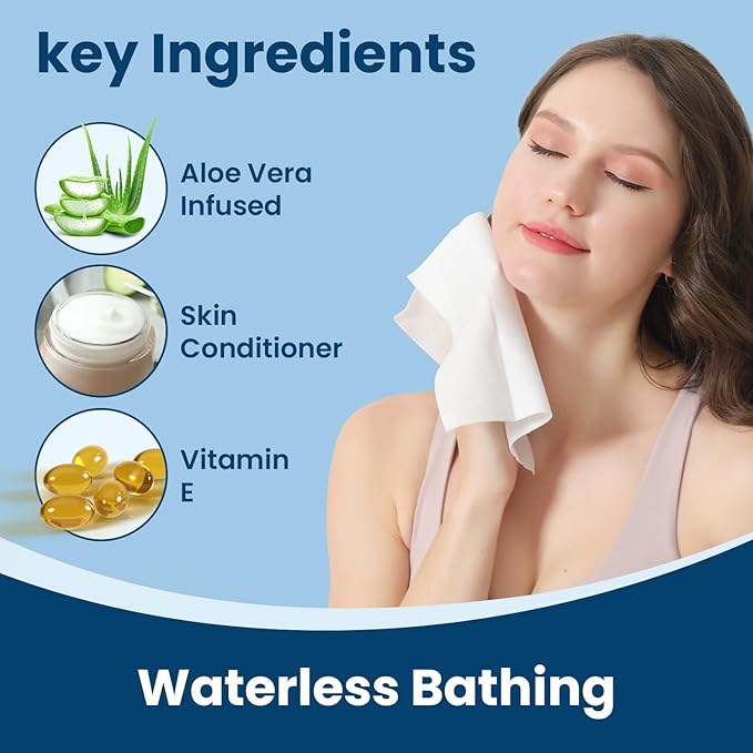 Ultra Thick Shower & Bathing Wipes | Shower & Bath Alternative | Body Wipes for Adults Bathing No Rinse | Microwavable with Aloe & Vitamin E | 20 Packs - 200