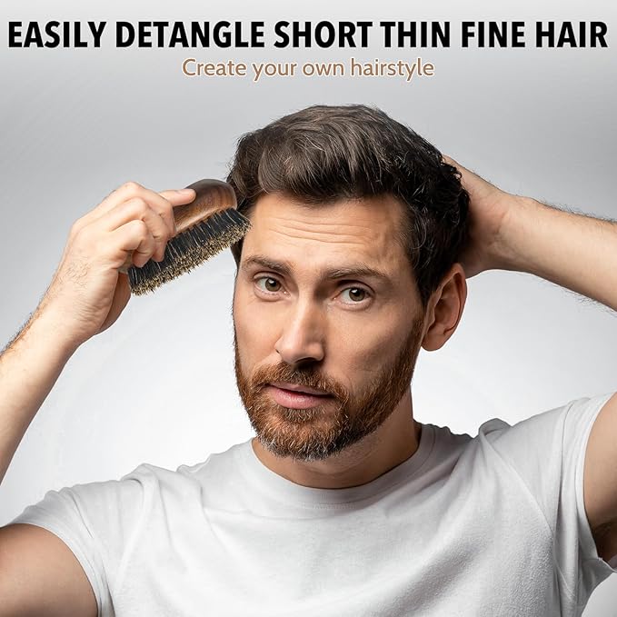 BRUSHZOO Beard Brush, Black Walnut Boar Bristles Brush for men Soften Beard, Reduce Beard-Itch, Control Oil, Perfect Beard Styling Tool