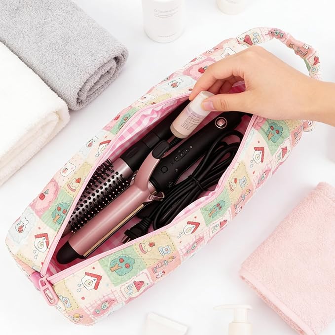 Quilted Hair Tools Travel Bag, Portable Dustproof Carrying Case with Handle for Curling Irons, Flat Irons, Hair Dryers and Styling Tools