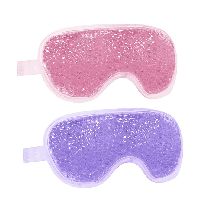 Permotary 2PCS Gel Eye Mask Reusable Hot Cold Compress Pack Eye Therapy,Therapeutic Gel Eye Spa Pad for Puffiness/Dark Circles/Eye Bags/Dry Eyes/Headaches/Migraines/Stress Relief-Pink&Purple