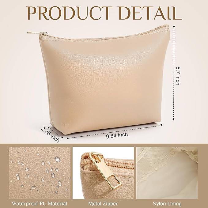 Kigeli PU Leather Makeup Bag for Women Gift Cosmetic Pouch for Purse Waterproof with PU Leather Travel Toiletry Organizer with Zipper for Women Bridesmaid Friend Gift(Flesh)