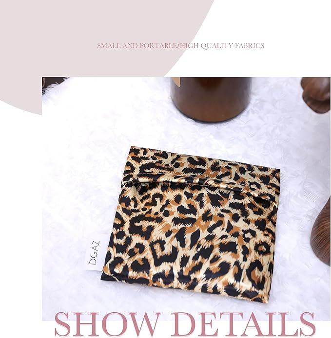 DGAZ Sanitary Napkin Storage Bag, Period Bag for Teen Aged Girls, Portable Period Bag for Panty Liners/Menstrual Cup/Small Tampons，Mini Makeup Bag for Purse(Leopard A)