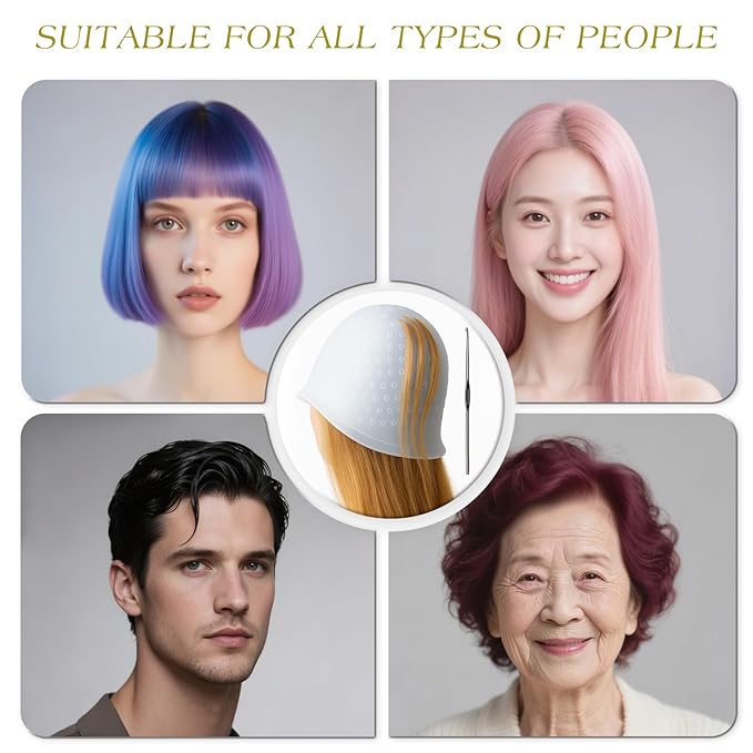 2PCS Reusable Silicone Hair Highlighting Caps with Hooks – Pull Through Dye Caps with Holes for Frosting & Coloring, Hairdressing Salon Kit