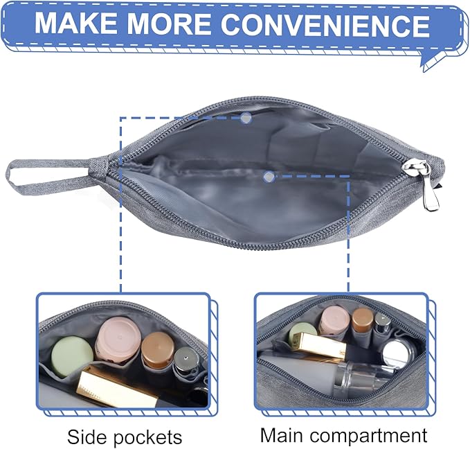 Gloppie Makeup Bag for Purse Small Cosmetic Bag for Women Zipper Makeup Pouch Teacher Appreciation Gifts Grey