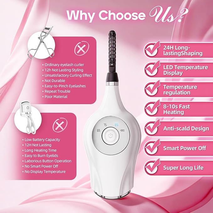 Heated Eyelash Curler, 3 in 1 Heated Lash Curlers Electric Lash Curler Eyelash Curlers Heated for Women, 3 Heat Modes Makeup Tools with USB-C Rechargeable, 24H Curl
