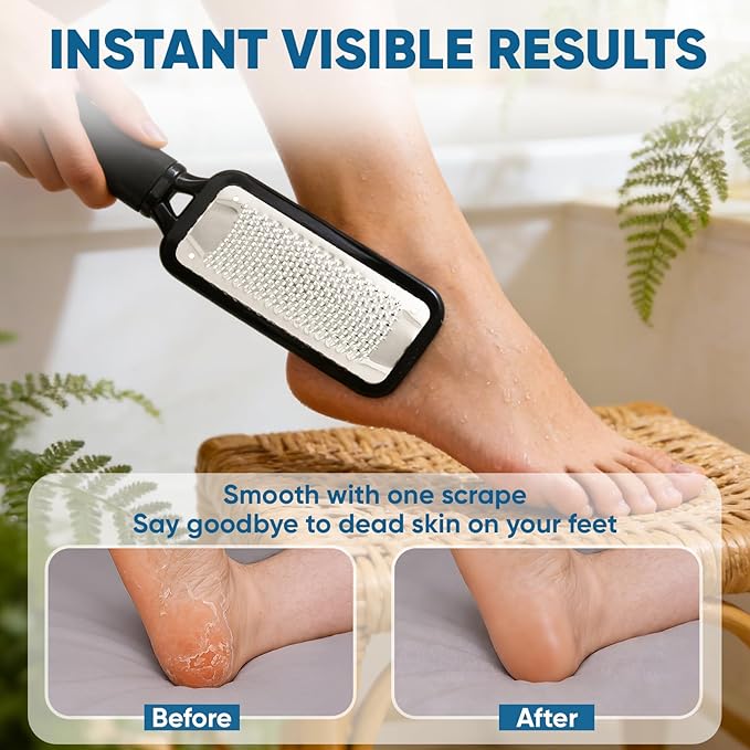 Foot File Callus Remover, Large Stainless Steel Foot Rasp, Heavy Duty Foot Scraper for Dead Skin and Hard Heels, Waterproof Pedicure Tools for at Home Foot Care