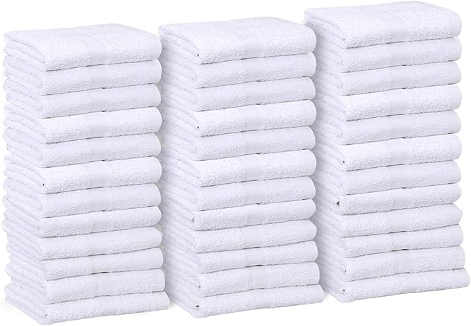 GOLD TEXTILES Bulk Pack 60 Pcs (5 Dozen) White Economy 15x25 Inches Basic Hand Towel - 2.25 lb/dz