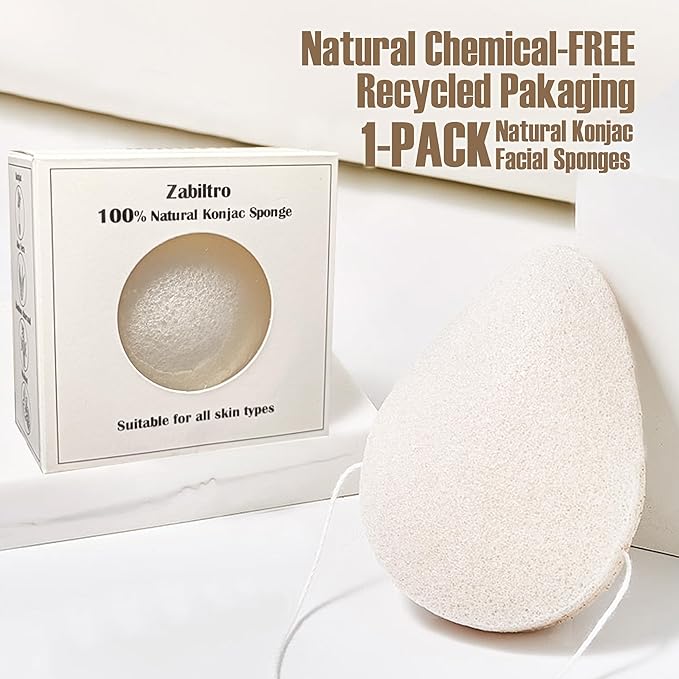 Natural Walnut Konjac Facial Sponges - Waterdrop- for Gentle Face Cleansing and Exfoliation Eco-Friendly - Skincare Face Body Washing Cleaning - with White Pure Konjac,1pc.