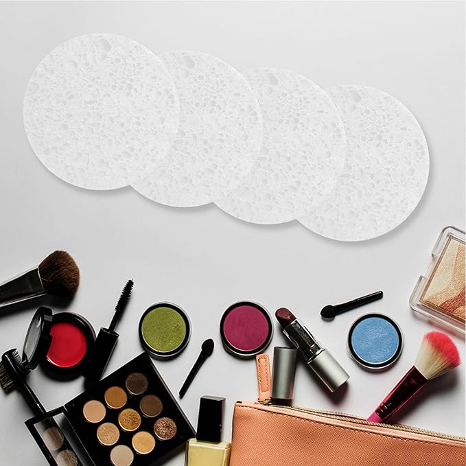 50-Count Large Compressed Facial Sponges for Estheticians,Daily Cleansing and Gentle Exfoliating- 100% Natural Cellulose Spa Sponge Perfect for Removing Dead Skin,Dirt and Makeup(Round 2.95",White)