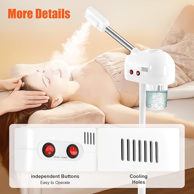 Facial Steamer, Face Steamer for Facial Deep Cleaning Professional Ozone Facial Steamer on Wheels w/360° Rotatable Nozzle for Home and Salon