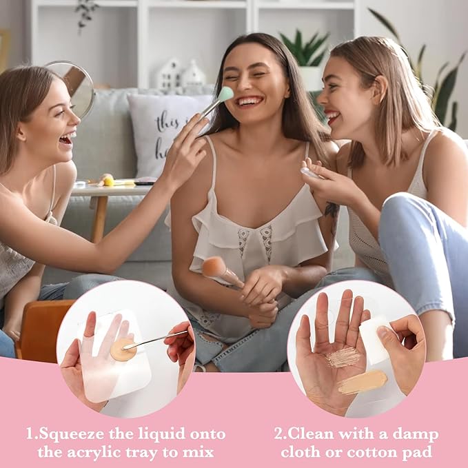 WCHOSOZH 6Pcs Acrylic Makeup Mixing Palette, Makeup Tray with 6 Metal Spatula Tool Set, Clear Foundation Mixing Palette for Beauty Cosmetic Color Liquid Artist Pigment Blending