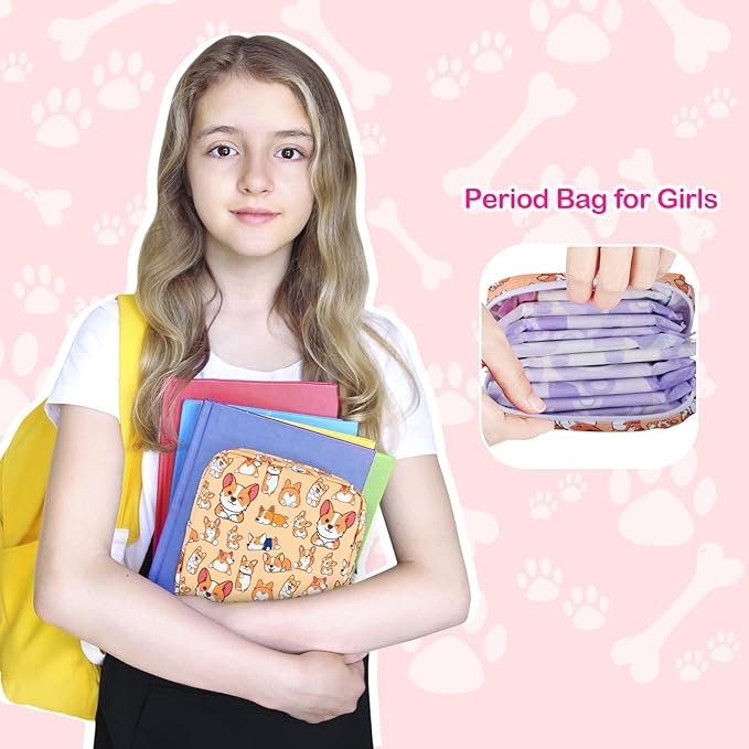 Period Bag Pouch, Canvas Sanitary Napkin Storage Bag for Girls Womens, Portable Sanitary Napkin Period Pad Pouch for Purse, Small Make Up Bags(Retro Cat)