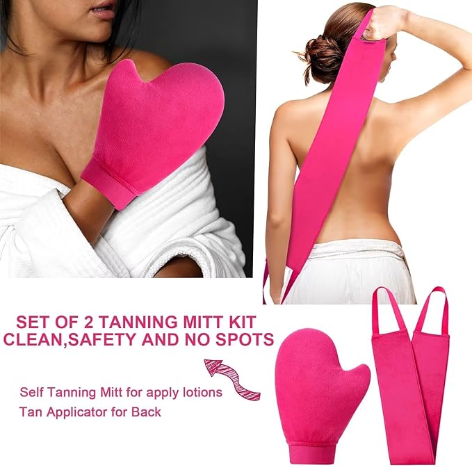 Self Tanner Mitt Applicator Back Applicator Set - Premium Waterproof Tanning Mitt for Flawless Sunless Tanning， Prevents Orange Palms, Double-Sided, Reusable Tanning Gloves