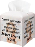 Christian Square Tissue Box Cover, PU Leather Drawstring Bottom - Commit Your Work to the Lord, Appreciation, Farewell, Retirement Gift for Christian Friends, Colleagues | Decorative Organizer