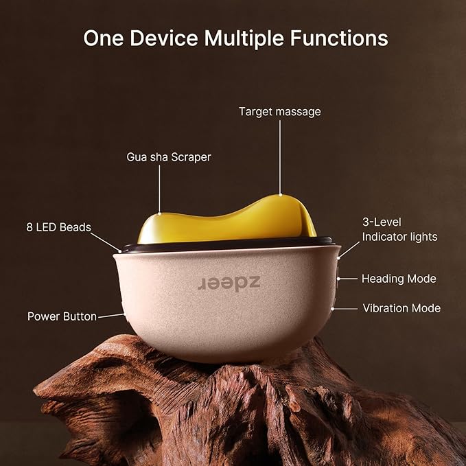 ZDEER LED Red Light Therapy for Face & Neck Massager Facial Care Device – Electric Gua Sha Brass Tool with Heat & Vibration for Firming, Sculpting & Skincare, Pink, Includes 2 × 10ml Massage Oils