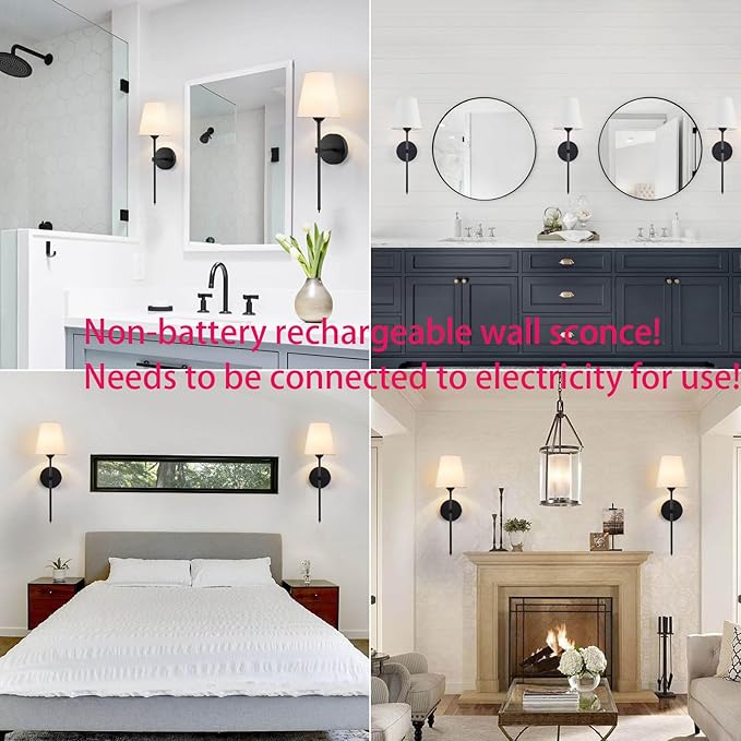 Wall Sconces Sets of 2, Retro Industrial Wall Lamps, Bathroom Vanity Sconces Wall Lighting with White Fabric Shade, Suitable for Bedroom Living Room Corridor Kitchen