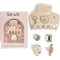 KitschPop ™ Hair Clips For Women with Charm Sets -Customizable Cloud Claw Clip With Interchangeable Collectible Cute Charms | Ideal Gifts For Women - Pearlized Cream, 7pcs Set