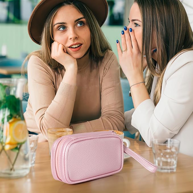 Portable Tampon Organizer, Beige PU Pouch with Handle and Zipper for Women's Period Bags