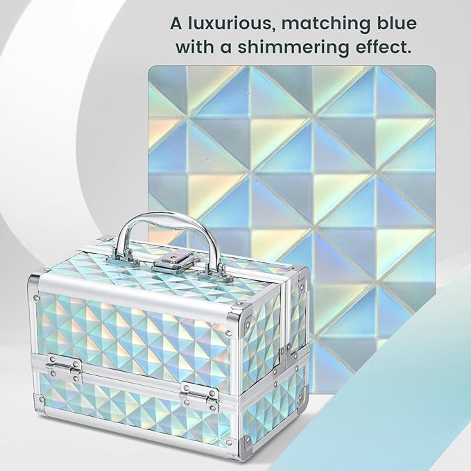 FRENESSA Makeup Case Portable Makeup Box Organizer Travel Cosmetic Case Storage with Mirror Locking Make Up Cases Organizers and Storage for Girls Nail Supplies Cosmetology Case Vanity Case Blue