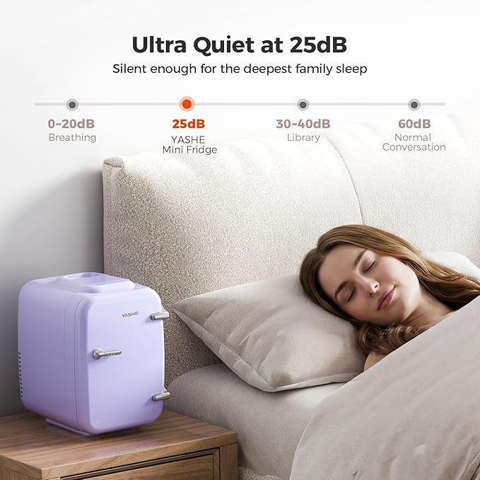 Mini Fridge, 4 Liter/6 Can Mini Makeup Fridge, 110V AC/ 12V DC Portable Thermoelectric Cooler&Warmer for Skincare, Drink, Cosmetic, Medicine, Small fridge for Bedroom, Office, Dorm, Car, Purple