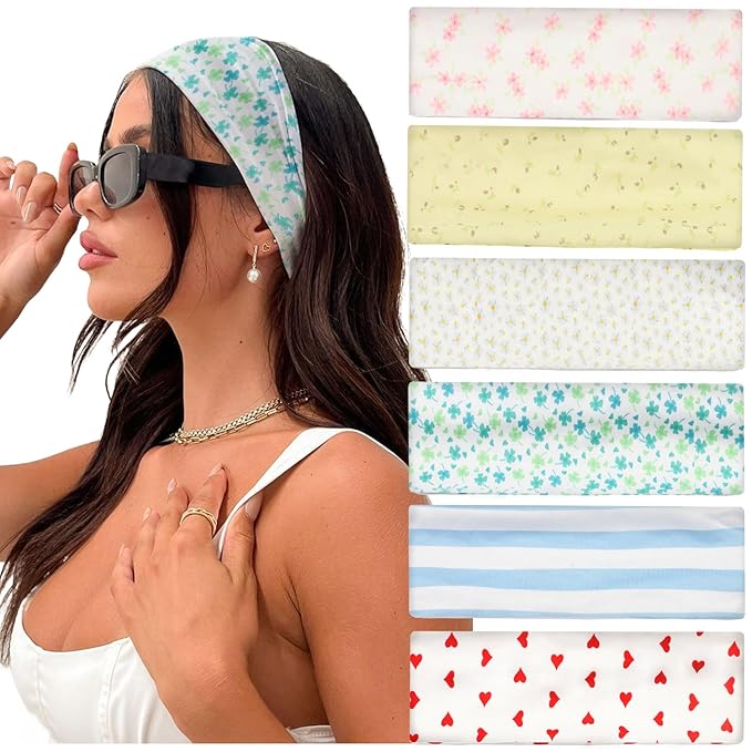 IVARYSS Workout Headbands for Women Non Slip, Premium Stretchy Soft Fabric Head Bands for Women's Hair, Wear for Yoga, Running, Sport, 6 Pack, Fresh Color