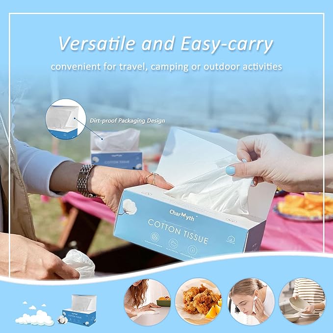 Extra Thick Disposable Face Towel, Disposable Makeup Removing Wipes, 100% USA Cotton and 100% Organic & Cruelty Free, Lint-Free Cotton Tissues for Sensitive Skin 100 Count