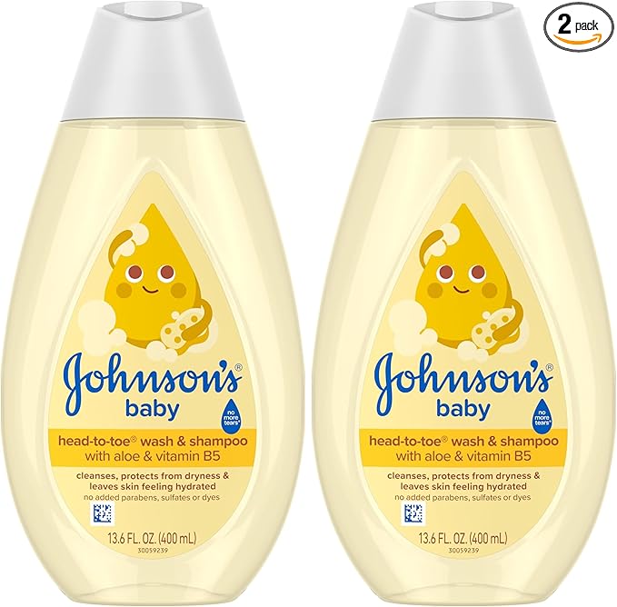 Johnson's Baby Head-To-Toe Baby Wash & Shampoo Aloe & Vitamin B5 2in1 Bath Wash Gently Cleanses Newborn's Delicate Skin & Hair/Hypoallergenic/No Added Parabens/Dyes & Sulfates 13.6 fl. Oz (Pack of 2)