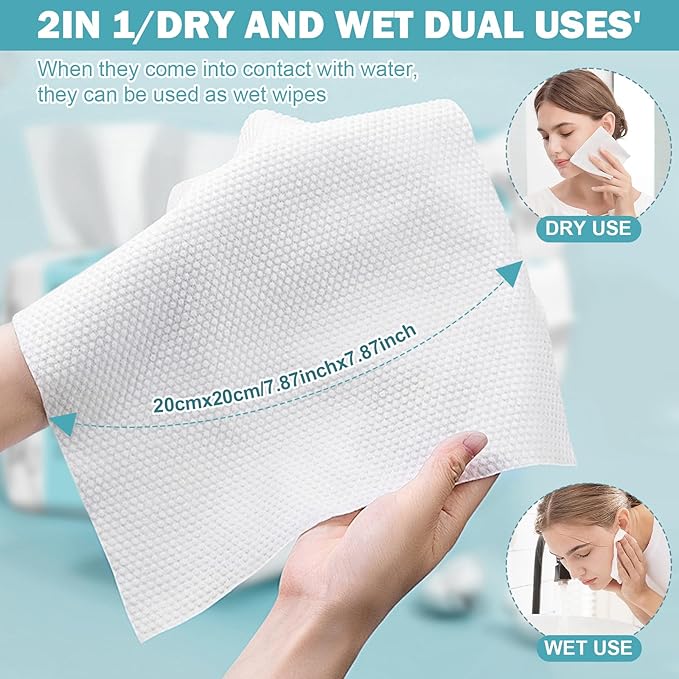 Face Towels, Disposable Face Towel 200 Count, Makeup Remover Dry Wipes, Soft Cotton Dry Wipes Facial Cloths Towelettes for Washing and Drying, Facial Tissue for Cleansing, Skincare