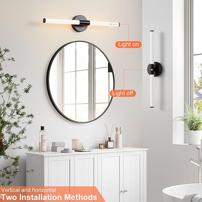 Bathroom Wall Sconces Set of 2 Hardwired, Dimmable 5CCT LED Bathroom Light Fixtures Over Mirror, 360° Full Lighting 23 inch Black Vanity Light Bar Modern Wall Sconce for Bedroom Living Room