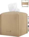 Tissue Box Cover 5X5X5'' PU Leather Tissue Holder Square Tissue Cube Box Organizer for Bathroom Vanity Countertop, Car, Night Stands, Office, Home, Kitchen (1Pack, Wood Apricot)