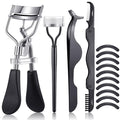 14 Pieces Eyelash Curler Kit Eyelash Comb Eyebrow Brush Tweezers False Eyelashes Applicator Tool Eyebrow Trimmer Silicone Refills Pads for Women(Black)