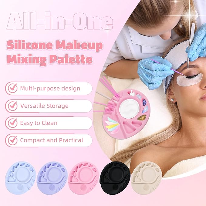 Makeup Palette, 5-In-1 Multifunction Silicone Makeup Mixing Palette with Spatula Artist Tool for Mixing Foundation Nail Art, Eyelash Glue, Cosmetic Makeup Foundation Blending Palette Pink