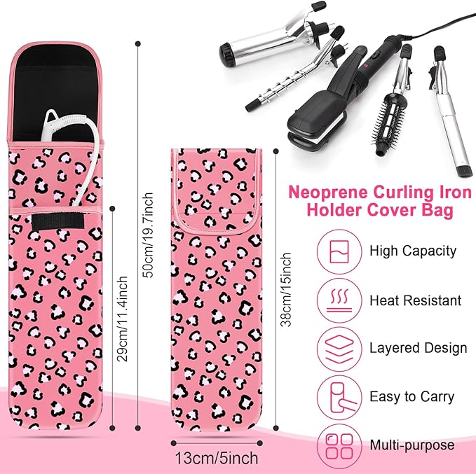 Shappy 2 Pcs Heat Resistant Hair Tools Bag Curling Iron Travel Case Cover Neoprene Flat Iron Holder Travel Case and Silicone Mat Pouch for Hot Hair Tools Storage Organizer(Leopard Style)