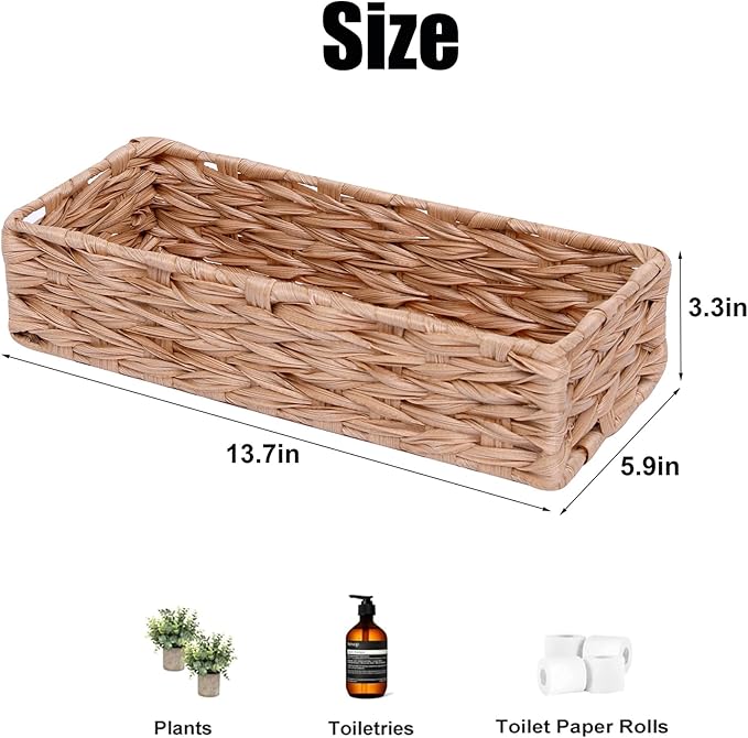 Bathroom Decor Box Toilet Tank Basket Woven Tissue Holder Box Toilet Paper Holder-Handmade Woven Office Drawer Organizer for Bedroom Livingroom Bathroom
