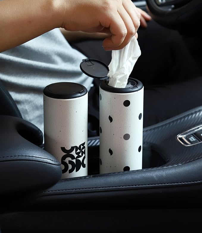 Car Tissue Holder with Facial Tissues Bulk - 4 PK Car Tissues Cylinder with Cap, Tissue Holder for Car, Travel Tissues for Car Cup Holder, Refill Car Tissue Box Round Container