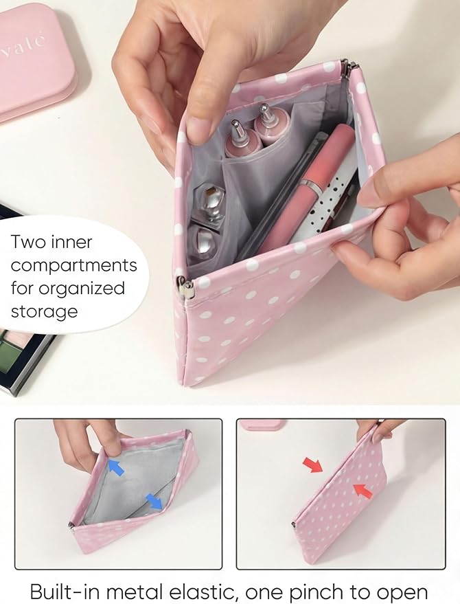 Dots Leather Makeup Pouch Set for Women Small Make Up Bag for Purse Waterproof Initial Makeup Cosmetic Bags Pouches for Purse Aesthetic Travel Toiletry Bag,Pink White