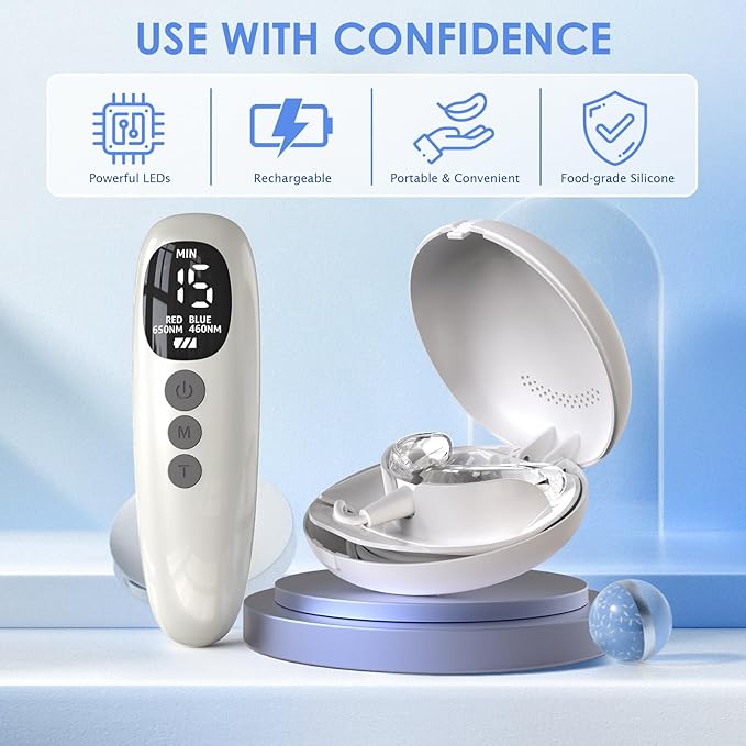 Red Light Therapy for Gums, 18 Red&Blue LED Light for Keeping Oral Health, Suitable for Toothache Relief, Bleeding Gums, Whitens Teeth- with Storage Case