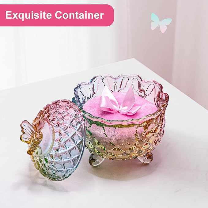 5 Pieces Large Body Powder Puff and Powder Container, Crystal Case for Dust Puff, Powder applicator with Box for Face and Body (Color, Butterfly)