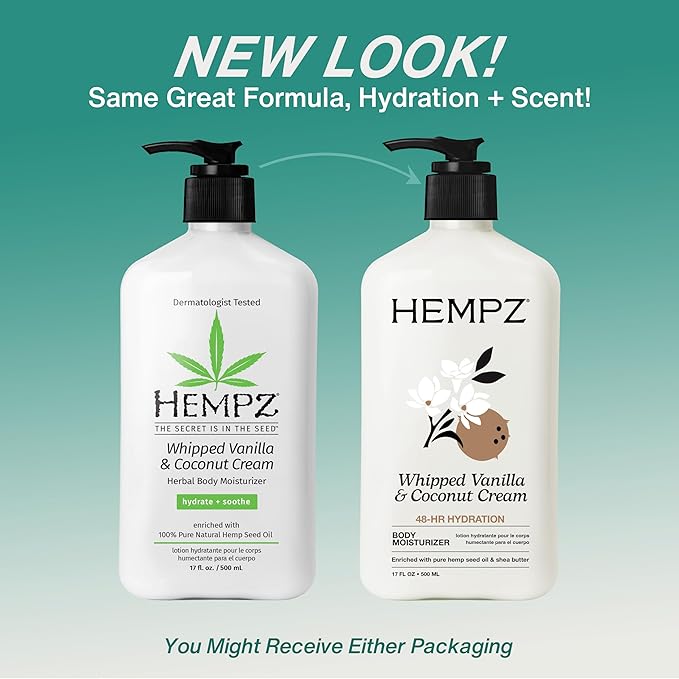 Hempz Whipped Vanilla & Coconut Cream Body & Hand Lotion, Vegan Formula, for Men or Women, 17 oz.