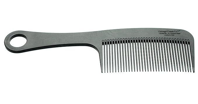 Chicago Comb Model 14 Carbon Fiber, Made in USA, Anti-static, Detangling, Styling & Shower comb, 8.4 inches (21 cm) long