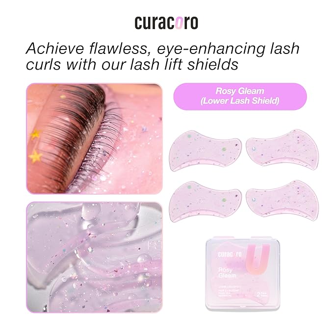 Curacoro Lower Lash Lift Shields, 4 Pcs Lash Lift Pads Self Adhesive, Bottom Eye Rods for Lifting and Curling, Reusable Silicone Tools for Eyelash Perm Lamination